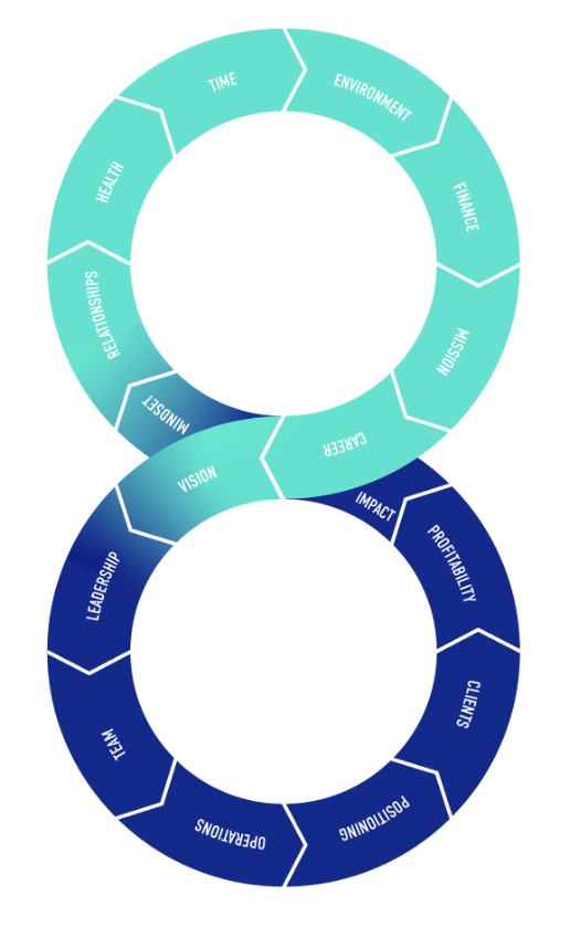 SYSTEM8 Framework showing the eight Life elements and eight Business elements connected in an infinity loop